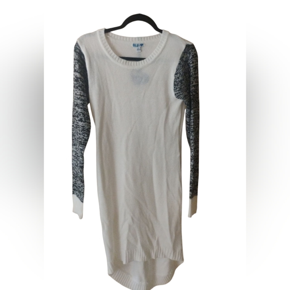 Blu Women's Sweater Dress White & Black Hi Lo SZ L NWT